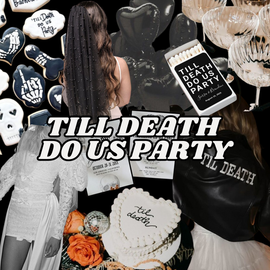 A Collage of Till Death Do Us Party Hen Party Inspiration for a blog on how to throw the perfect gothic themed hen party