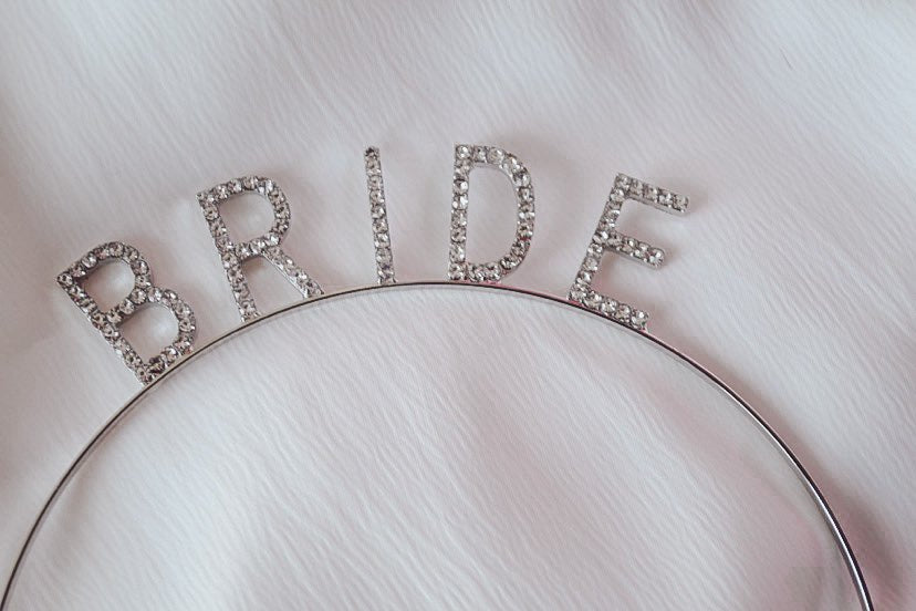 Close up of Bride Diamante Silver Headband