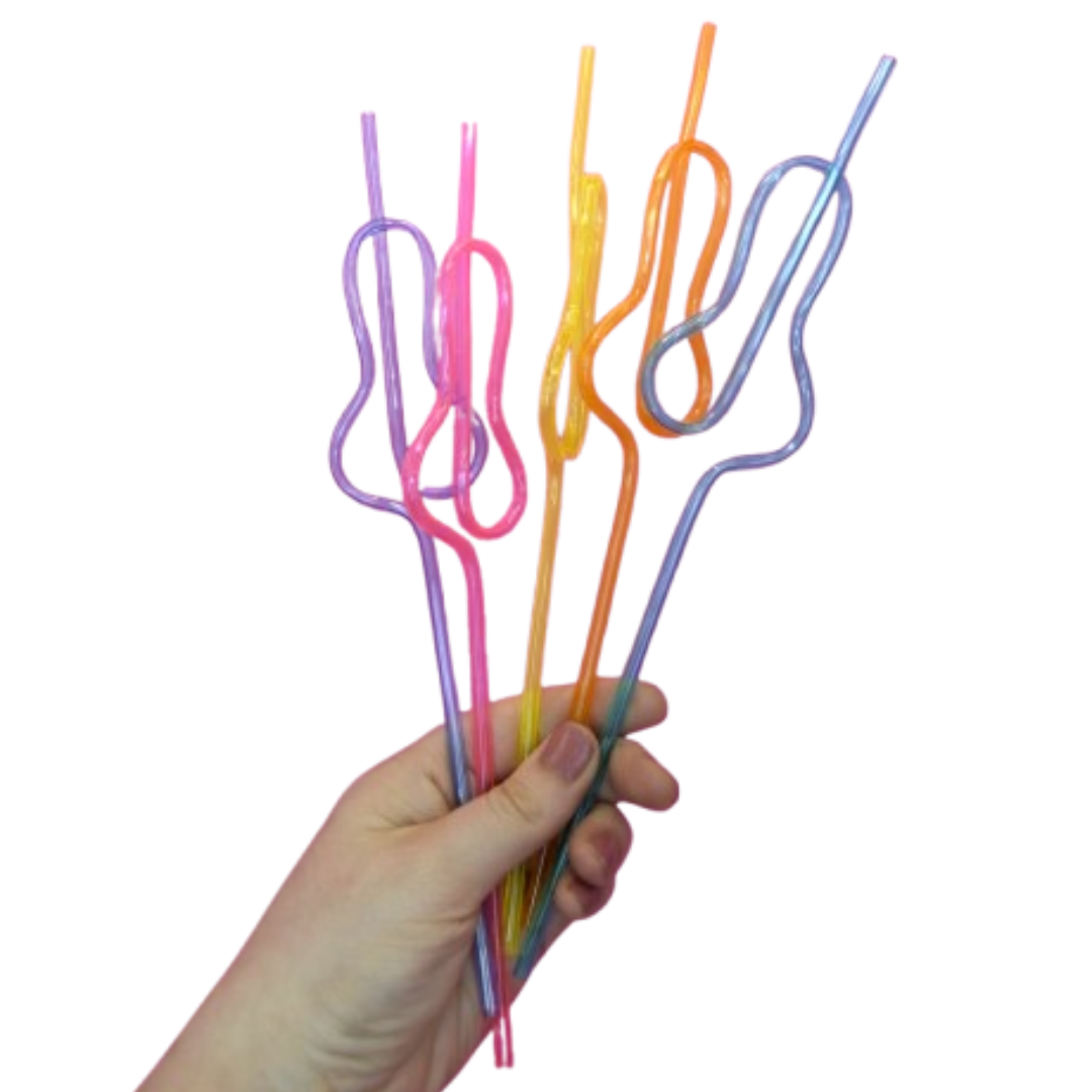 Set Of 5 Colourful Willy Straw