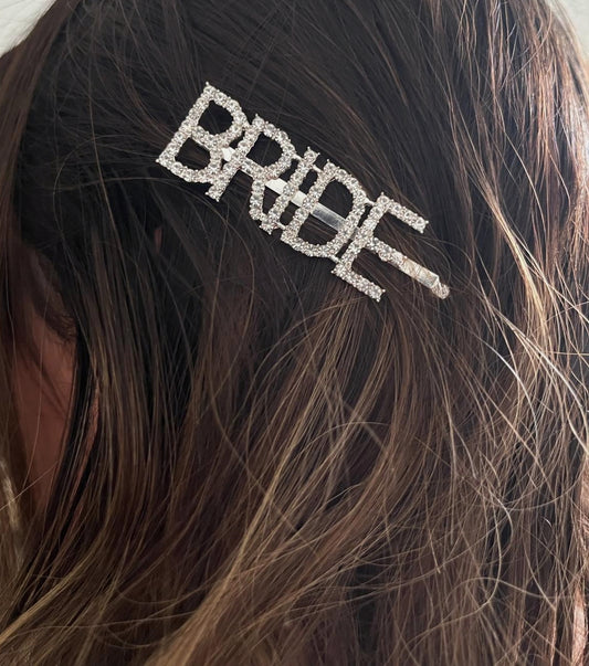 Bride Diamante Hair Slide on brunette hair