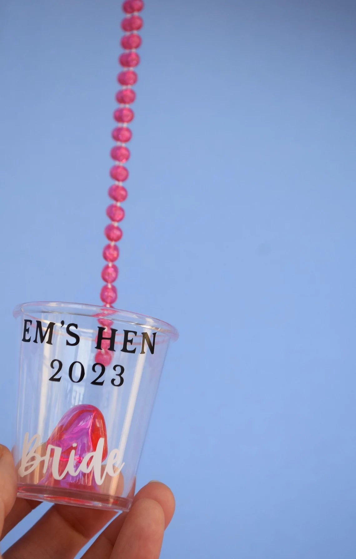 Personalised Hen Party Willy Pink Necklace Shot Glass Hen Party Favour