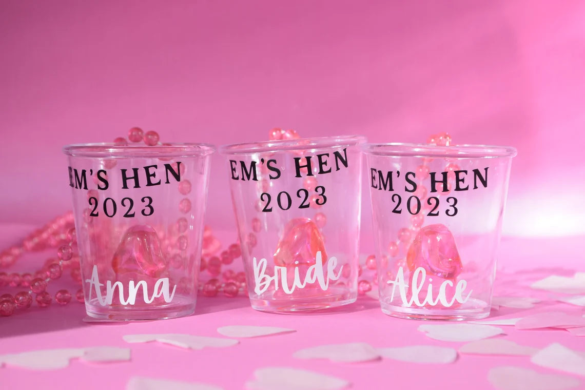 Personalised Hen Party Willy Pink Necklace Shot Glass Hen Party Favour