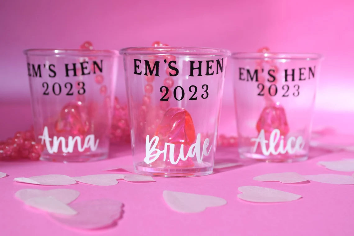 Personalised Hen Party Willy Pink Necklace Shot Glass Hen Party Favour