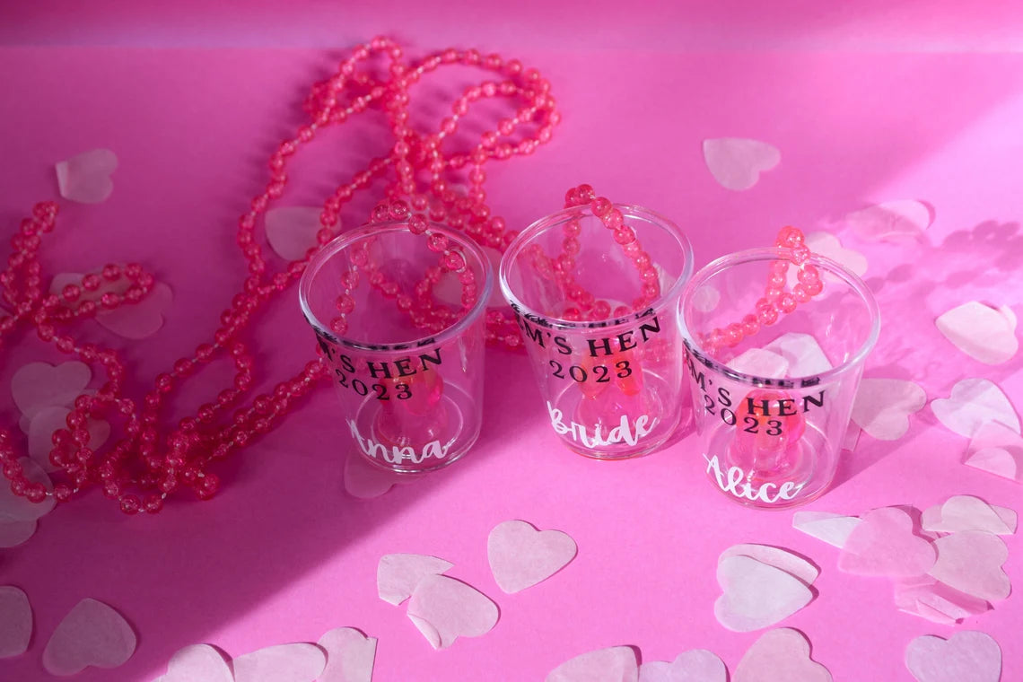 Personalised Hen Party Willy Pink Necklace Shot Glass Hen Party Favour