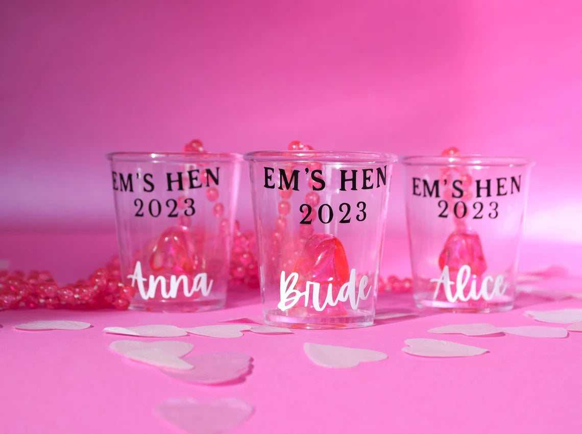 Personalised Hen Party Willy Pink Necklace Shot Glass Hen Party Favour