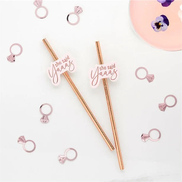 Rose Gold She Said Yes Straws