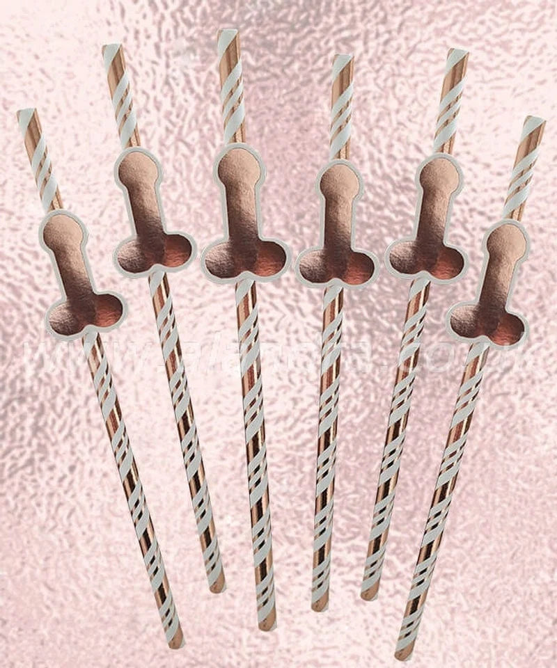 6 Rose Gold Hen Party Willy Straws, Hen Party Tableware, Hen Party Penis Straw, Hen Party Paper Straw, Hen Party Decor, Naughty Straw