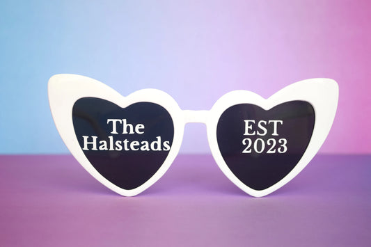 Wedding Personalised Surname Heart Sunglasses